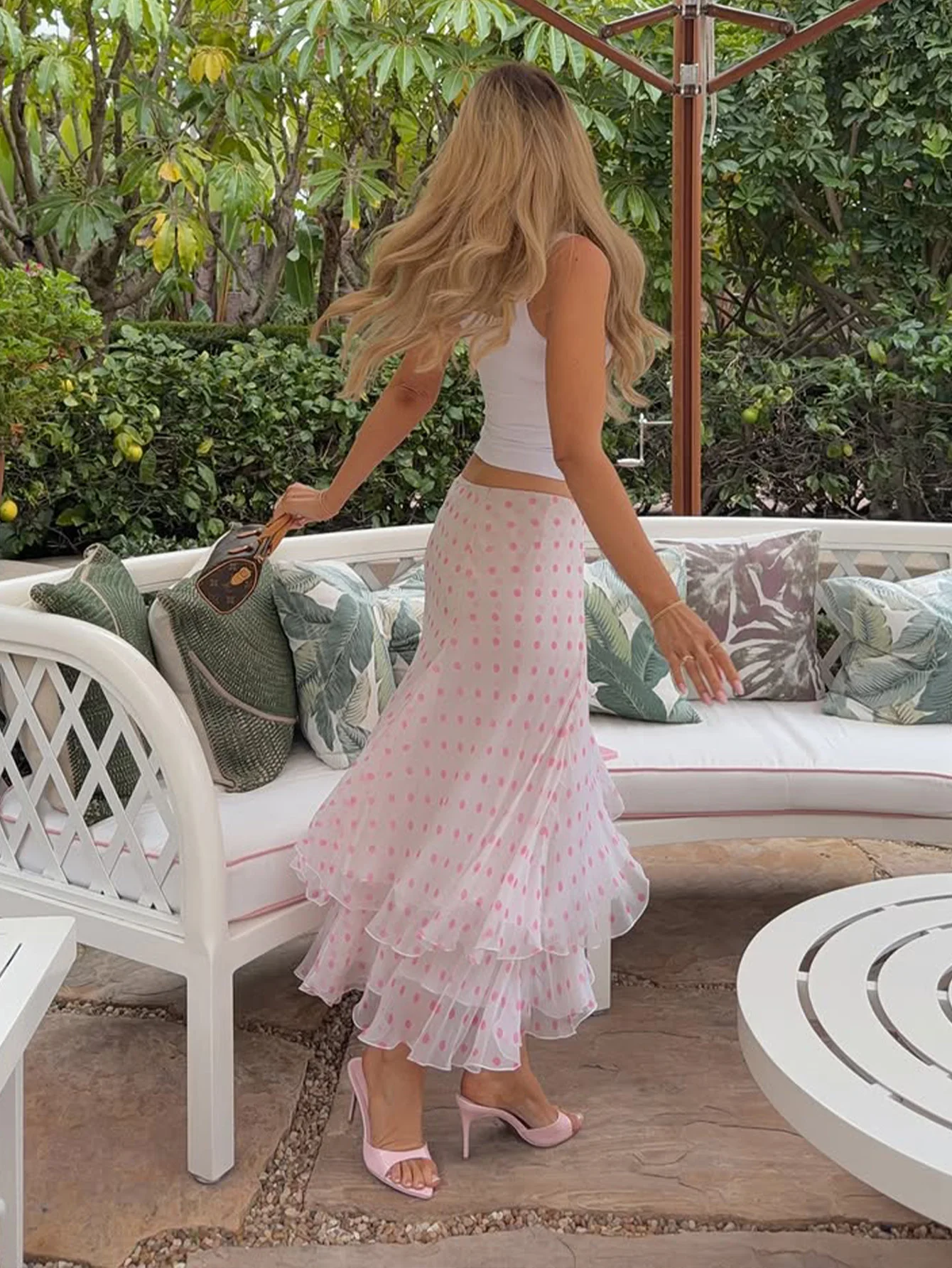 Women's Fashion Polka Dot Asymmetrical Hem Party Dress, Boho Style Midi Skirt, Sexy and Trendy, Perfect for Evening Events