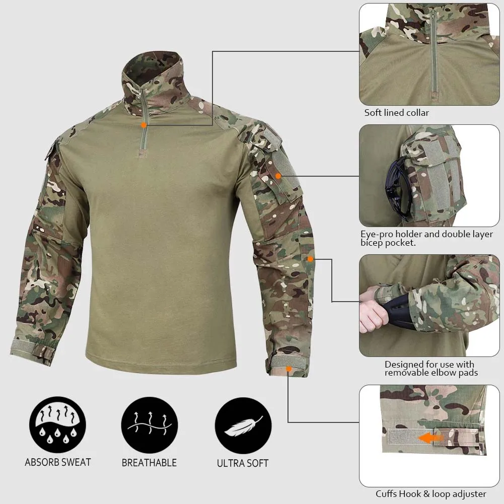 Gen3 Camo Uniforme da combattimento Abbigliamento da caccia Set tattici Camicia Pantaloni cargo Abbigliamento uomo Kit tuta militare Verde resistente all'usura
