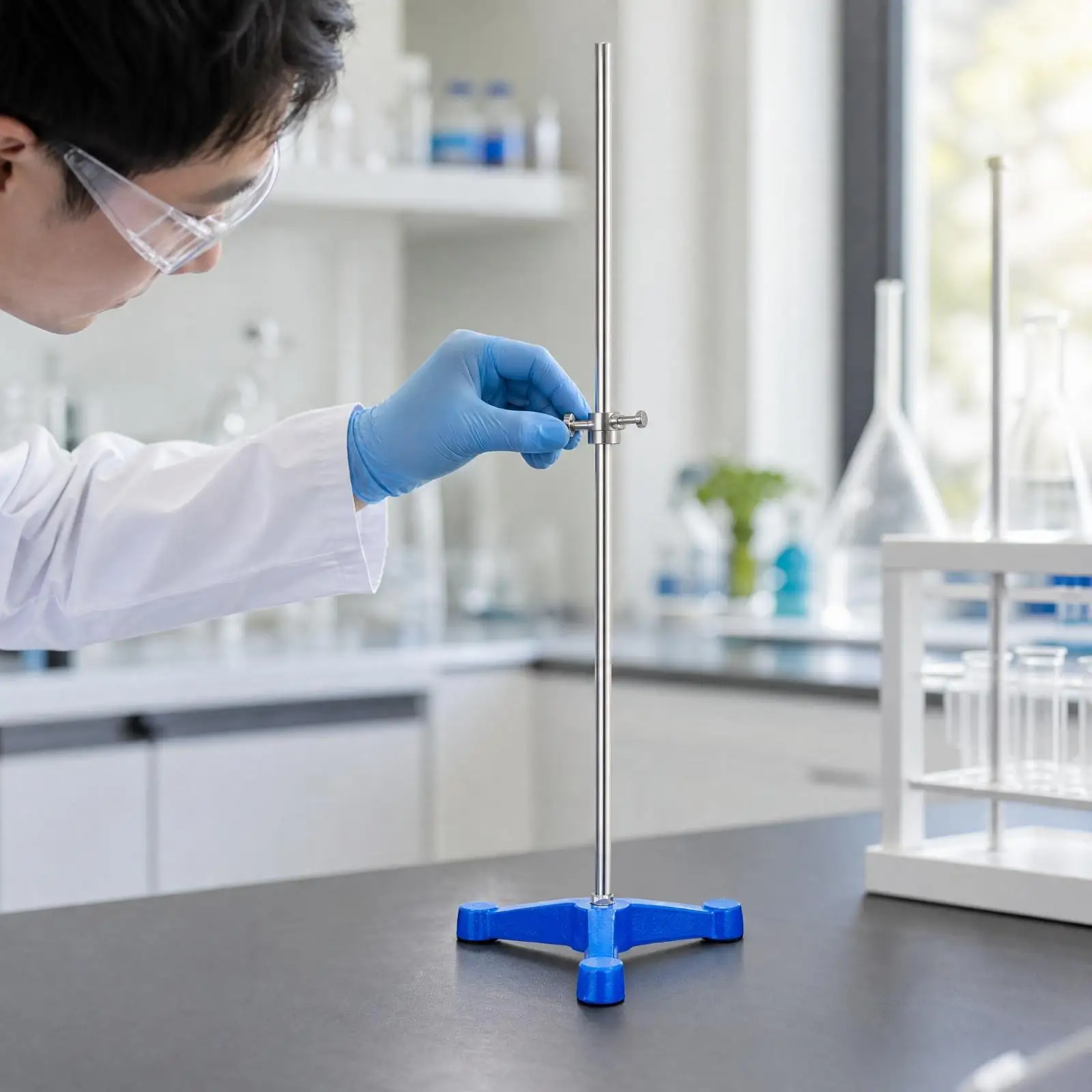 Lab Retort Stand Iron Support Stand Three Legged Metal Base for Chemistry Physics Experiment Setup Classroom Hobbyist Workbench
