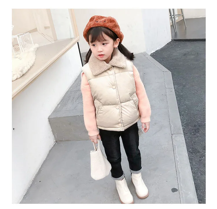 2026 Herbst Winter Kinder Plus Fleece Weste Baby Jungen Mädchen Lammwolle Gefütterte Druckknopf Warme Ärmellose Jacke Kinderkleidung – Detail 2