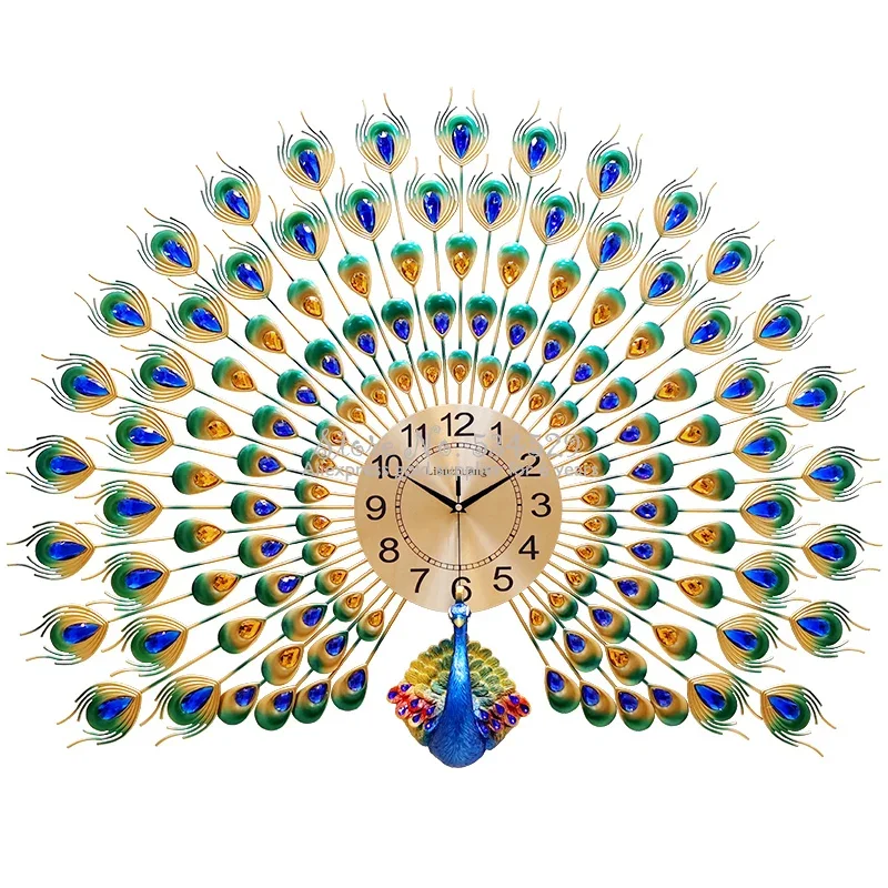 Creative Peacock Wall Clock Living Room Home Timepiece Personality Fashion Metal Watch Mute Decoration Furniture