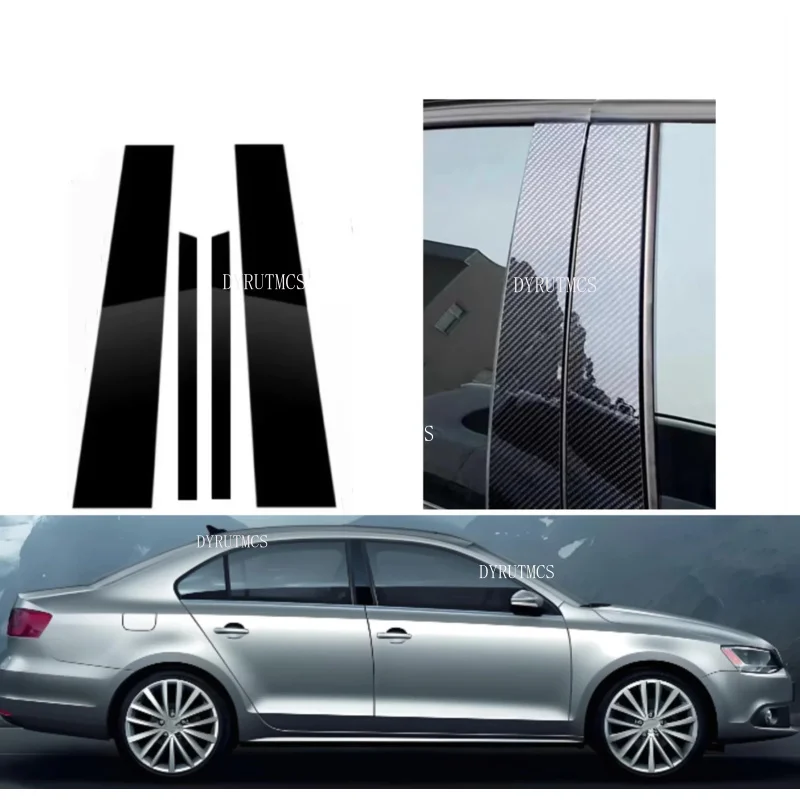 4PCS Glossy Black Pillar Post  Sticker Cover Fit For Volkswagen Jetta 2011 2012 2013 2014-2017 2018 Door Window Column BC Trim