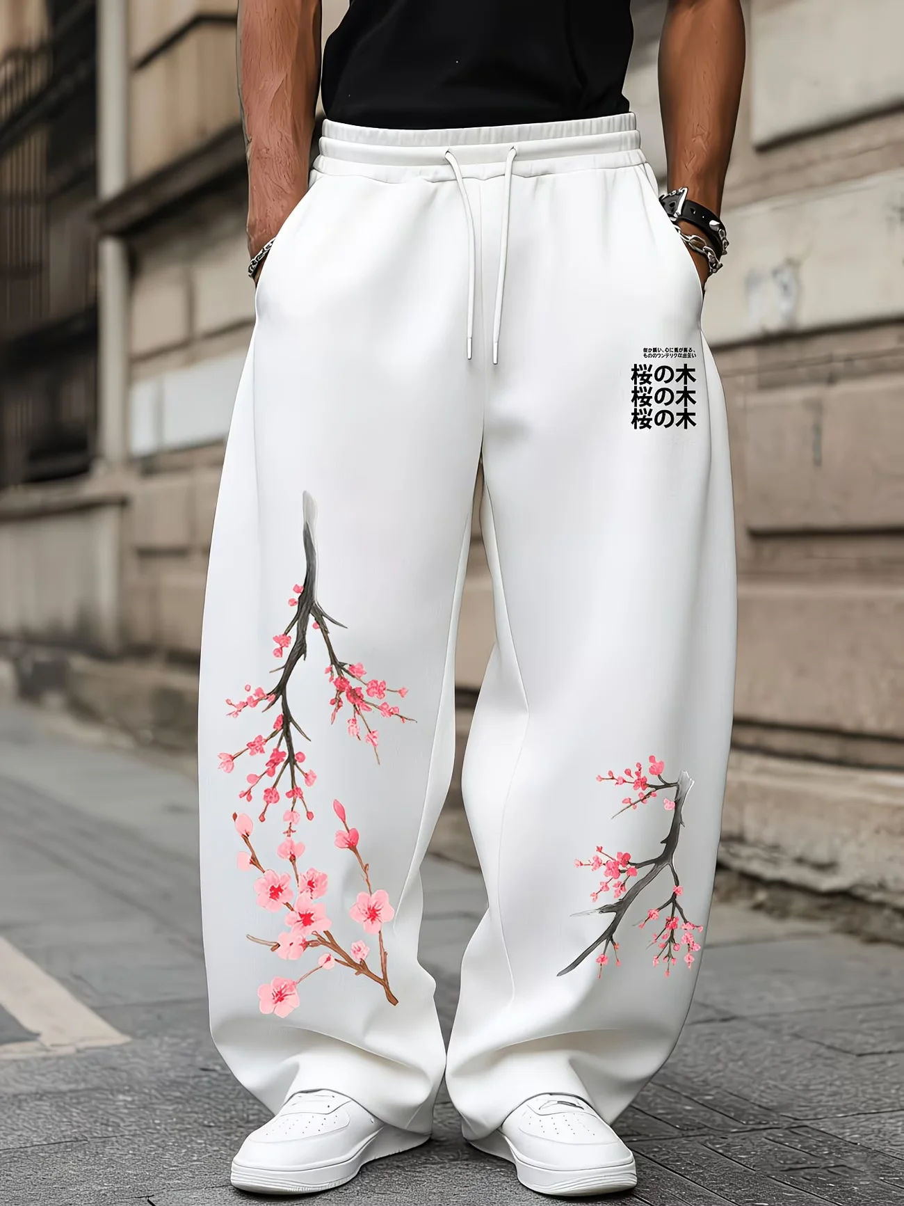 2026 Trend Japanische Kirschblüten-Grafik Herren Weite Hose mit Elastischem Bund Lauf- und Trainingshose Fitness Sport Freizeithose für Männer – Detail 5