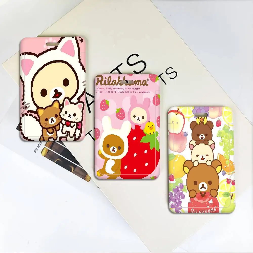 

Cute Rilakkuma Bear Unisex Work ID Card Holder Lanyard Badge Holders Business Exhibit School Strap Neck Hang