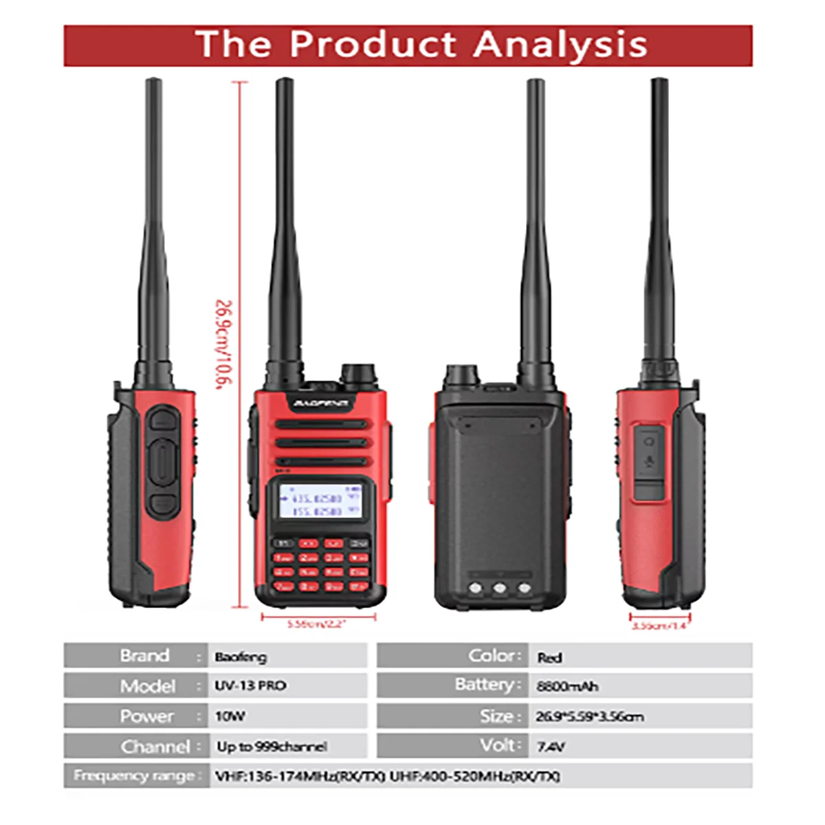 BAOFENG Walkie Talkie UV-13 Pro V2 High Power Type-C Charger VHF UHF Waterproof Upgrade of UV-5R Two Way Radio