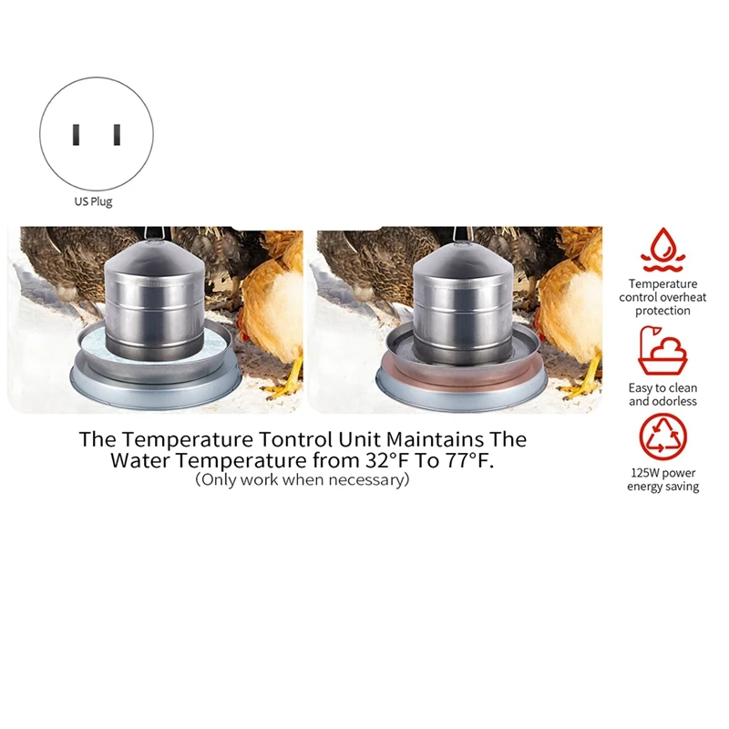 치킨 워터 히터 가금류 워터 베이스, 대형 가열 가금류 워터 베이스, 6.4ft 전원 코드 및 온도조절기