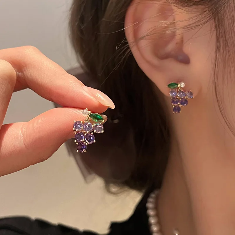 رائعة الأرجواني العنب أقراط الطازجة Snd الحلو الفتاة كريستال الفاكهة وأقراط للنساء عارضة حزب الإكسسوارات والمجوهرات هدية #5