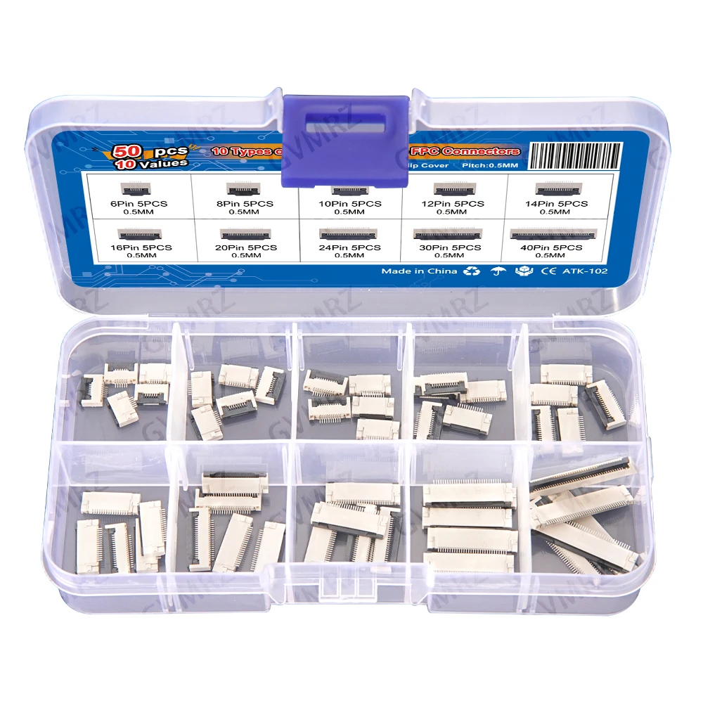 50PCS 6P-40P 0.5mm Pitch Flip Type Under Clamshell Socket FPC FFC Flat Cable Connector 6P 8P 10P 12P 14P 16P 20P 24P 30P Kits