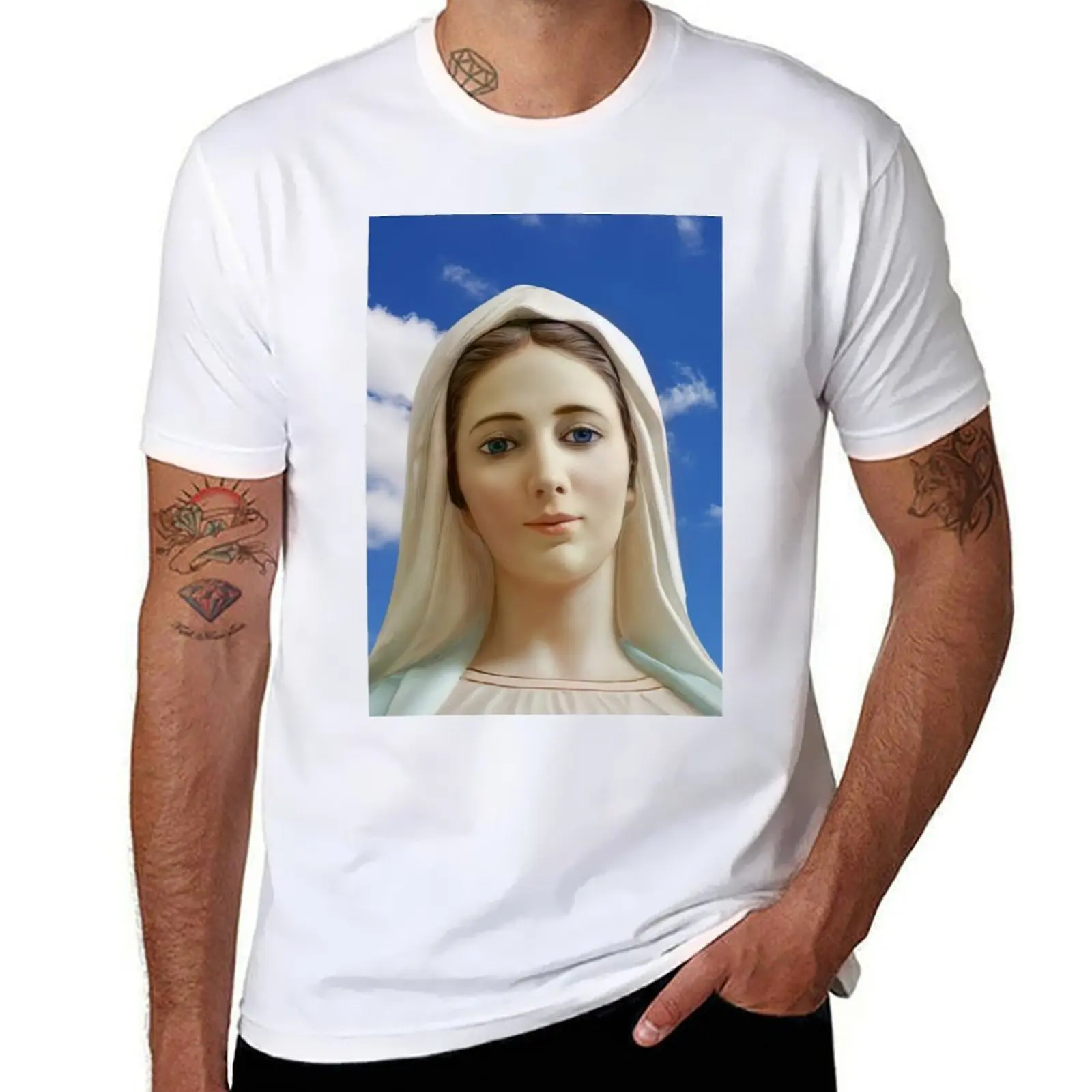 

Lady sky and of Medjugorje Our blue T-Shirt Gym Exercise Short Sleeve T-Shirt