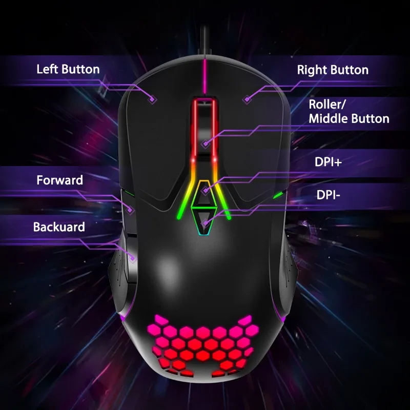 ONIKUMA CW902 Wired Generic RGB Gaming Mouse 7 Button Ergonomic Mouse 2400 DPI Adjustable Optical Sensor Lightweight PC Computer