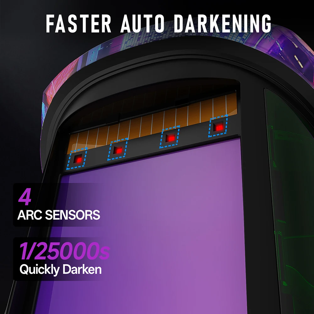 خوذة لحام ANDELI مع ضوء LED شاشة عرض كبيرة بانورامية 3.94 بوصة × 3.74 بوصة قناع لحام تلقائي ذو لون حقيقي للحام