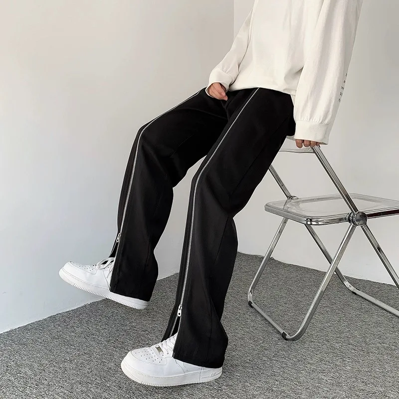 Straight Pants Women Front Slit Korean Style Trendy Spring Autumn Slim High Waist Full Length Female Streetwear Club Ins Trouser