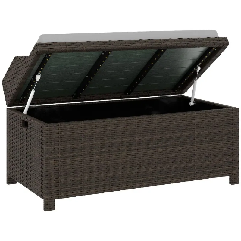 Grey Outdoor Wicker Storage Stool with Outdoor Decorative Cushion