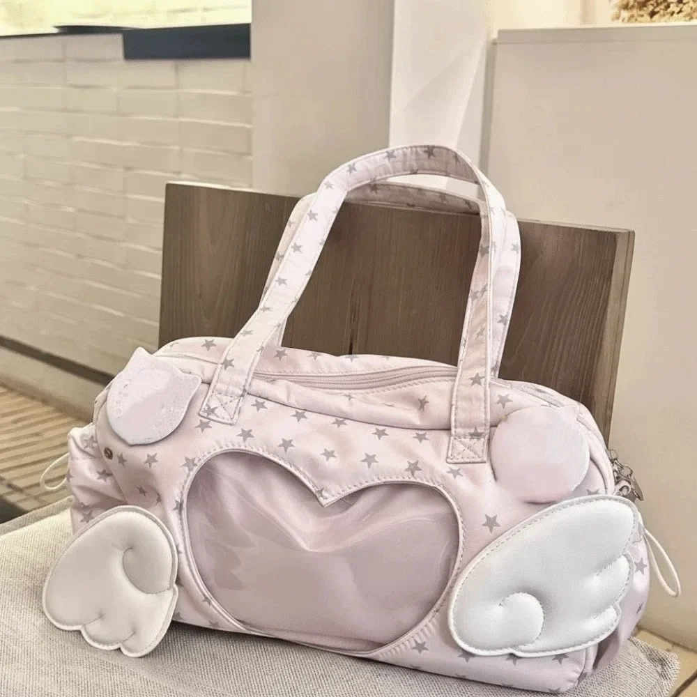 

Sweet Star Print Ita Bag Large Capacity Wing Design Lolita Handbag Heart-shaped Display Layer DIY Badge Display