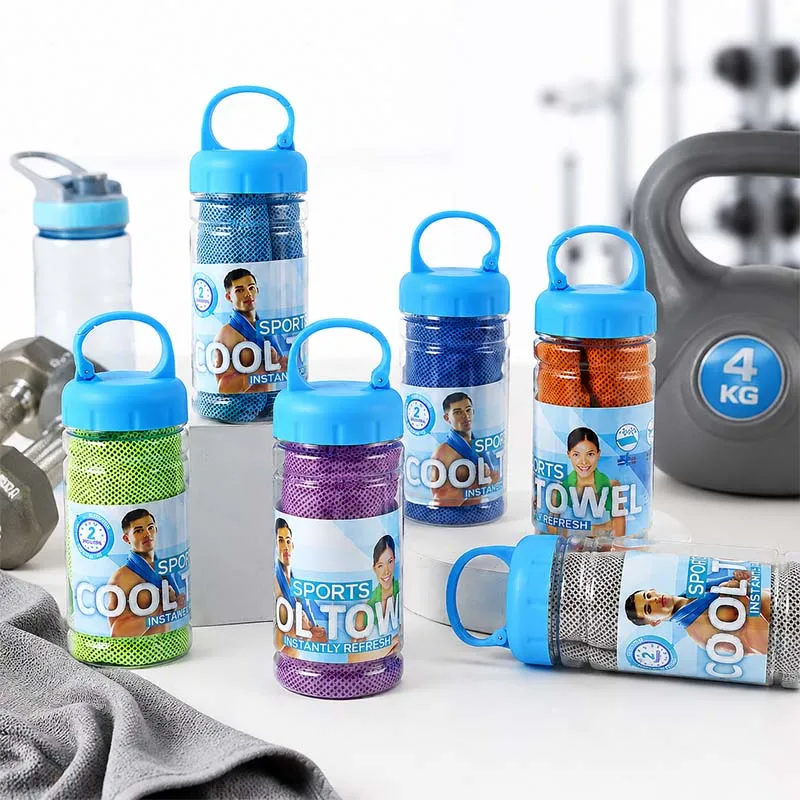 30x80cm Instant Cooling Sports Towel Quick Dry Ice Towel Breathable Sweat Absorbent with Wide Mouth Bottle Case for Gym Running