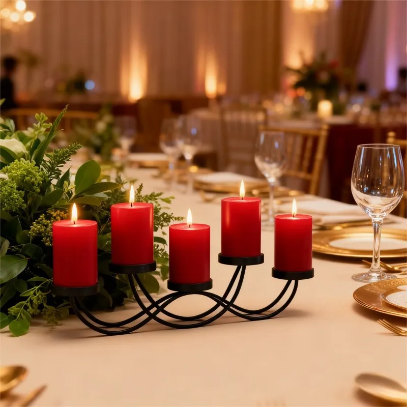 Iron 5-Arm Candle Stand,S-shaped Wave Base, for Home Candlelight Dinner Decoration Decorations Atmosphere Decoration Props