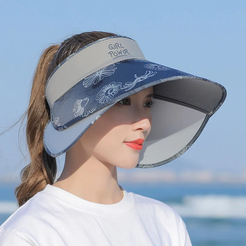 Summer Women Bucket Hats Outdoor UV Protection Visors Pull-out Enlarged Brim Empty Top Hat Korean Flower Big Brim Sun Hat Beach