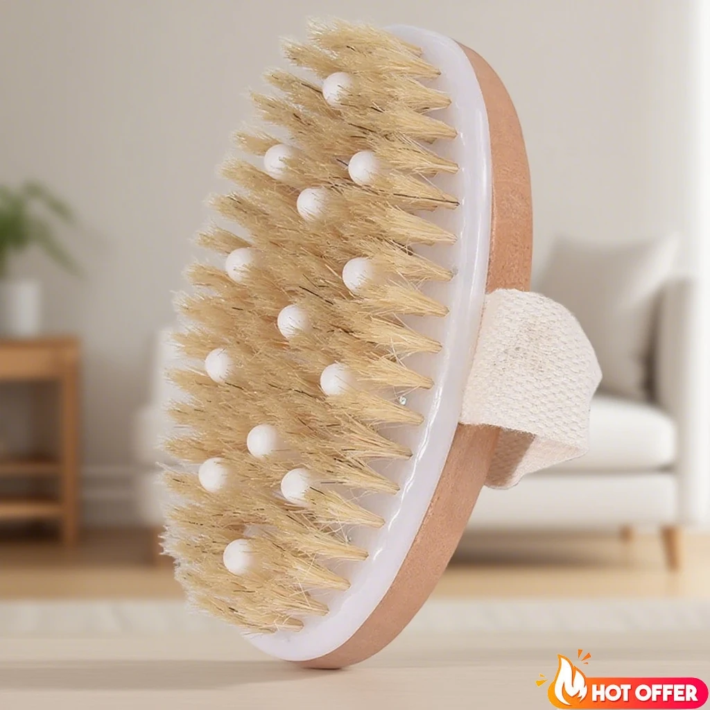 

Щетка для тела для влажной и сухой кожи, натуральная свиная щетина, отшелушивающая сухая кожа, массаж тела, очистка, спа-инструмент для целлюлита, лимфодренажного аппарата