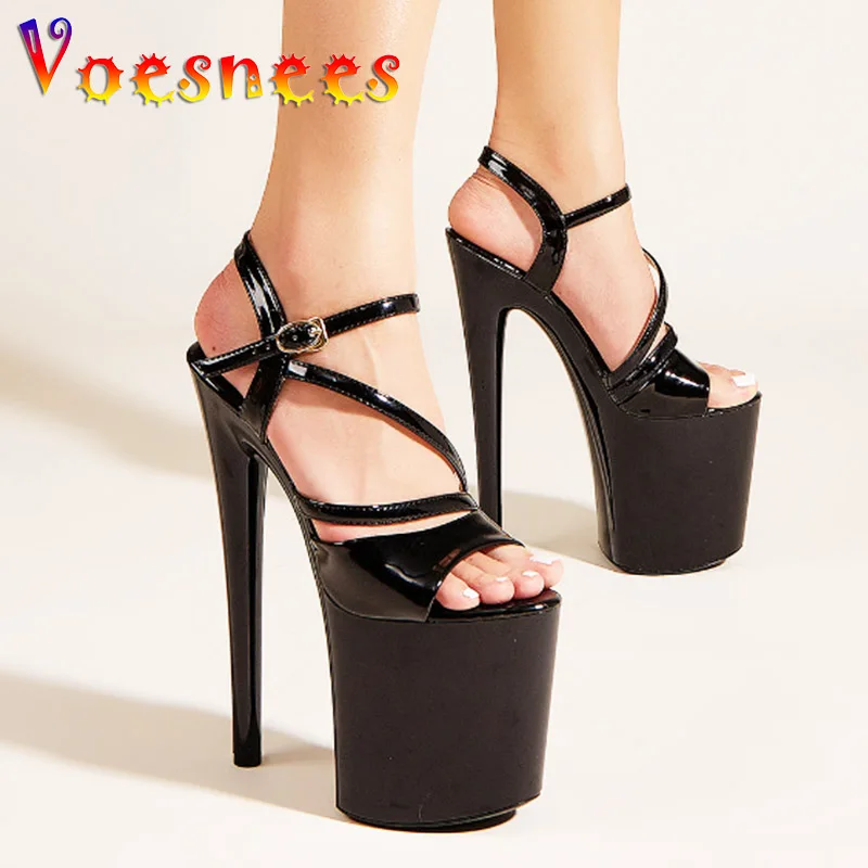 

Summer Women's Platform Sandals 20cm 8inchs Super High Heels Strap Fetish Nightclub Shoes Hollow Roman High Heels for Woman