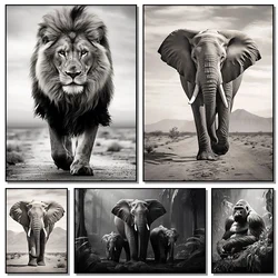 Black and White Lion Elephant Gorilla Canvas Paintings on The Wall Art Posters and Prints Animals Pictures For Living Room Decor