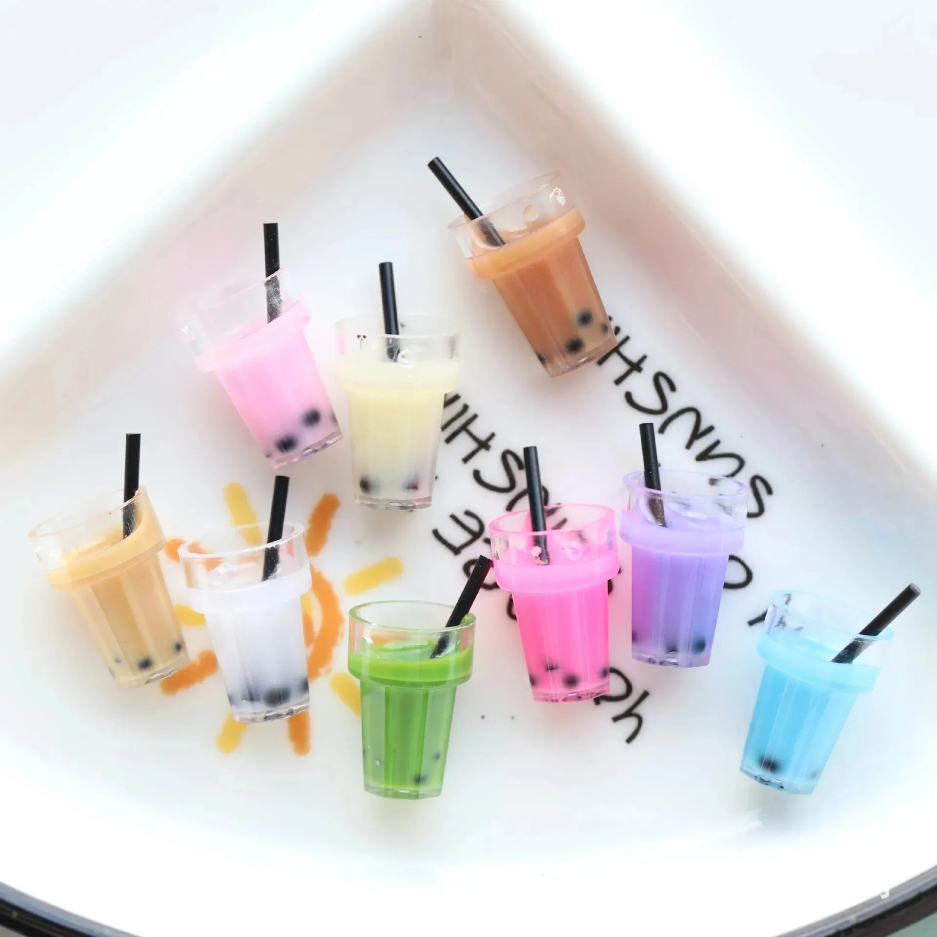 10Pcs Single Hole Bubble Tea Cup Resin Charms Mini Simulation Food Cabochons DIY Supplies For Scrapbook Jewelry Craft Making