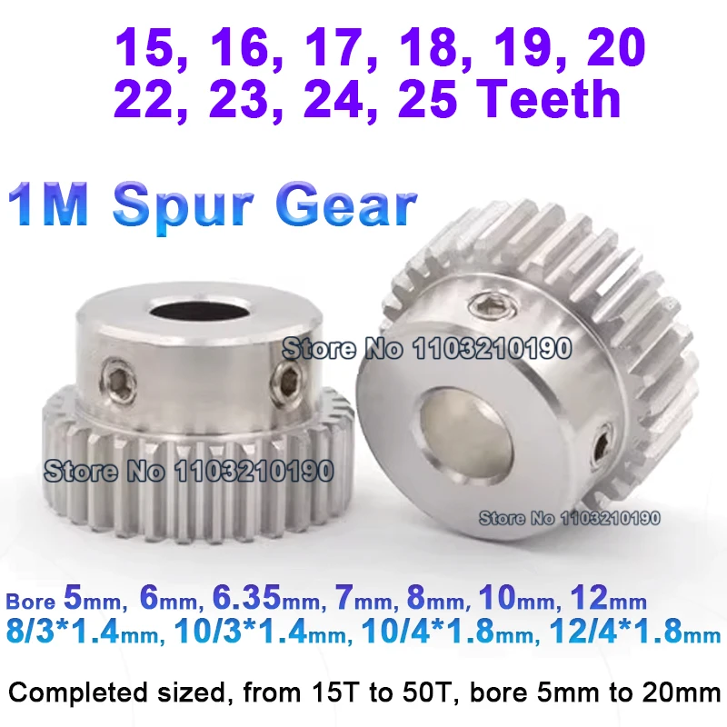 

1 Pc 1 Module Spur Gear Wheel 15 16 17 18 19 20 22-25 Teeth 304 Stainless Steel 1M Pinion Gear with Step Bore 5 6 6.35 8 10 12Mm