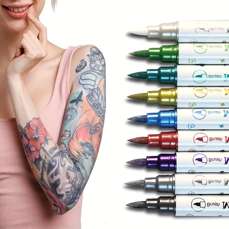 Temporary Tattoo Pen with Tattoo Templates Set,Body and Facial Coloring Tattoo Marker for Temporary Body Art