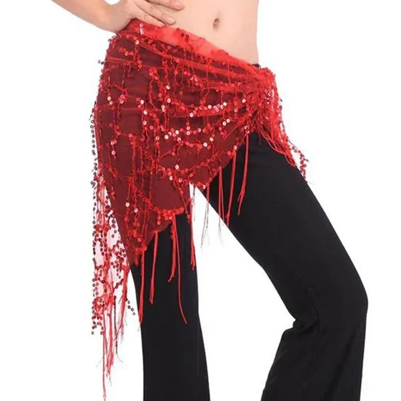 Donne danza del ventre paillettes lucide nappa Hip Wrap sciarpa gonna cintura Sexy spettacolo femminile costumi paillettes nappe cintura Performance