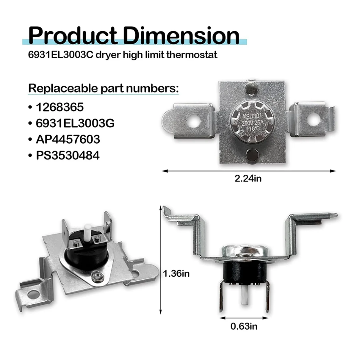 

ABNJ AGM30045804 Комплект термистора и термостата сушильной машины 6323EL2001B Термистор сушилки для сушилки Ken-More AP7206815