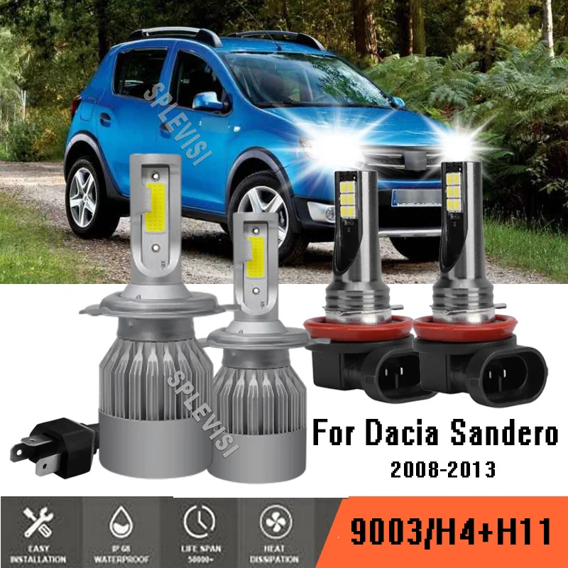 

4x Car Auto LED Headlight Bulbs High Low Beam Conversion 6000K Xenon White Kit For Dacia Sandero 2008-2013 2009 2010 2011 2012