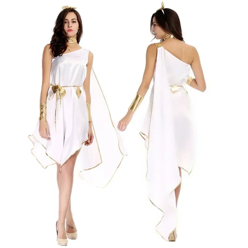 Costumi Cosplay di Halloween Vestito da principessa Donne sexy Toga romana Robe Dea greca Abito lungo bianco senza maniche MN3