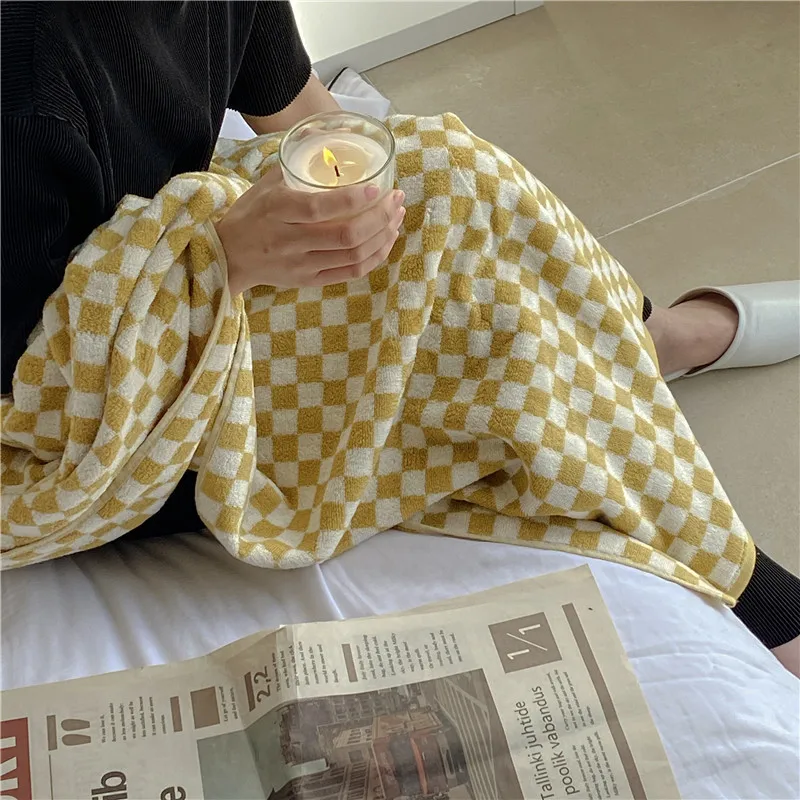 Retro Checkerboard Plaid Long-Staple Cotton Towel Washcloth Travel Hotel Bath Towel Bathrobe Camping Gym Portable Face Towels