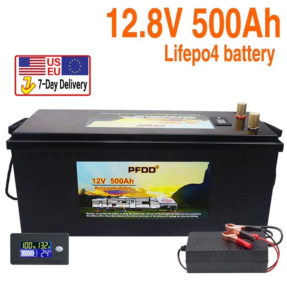 To 12V 500AH LiFePO4 Battery 12.8V 400Ah 300Ah 250Ah Built-in BMS Lithium Iron Phosphate Cell 6000 Cycles For Golf Cart Solar