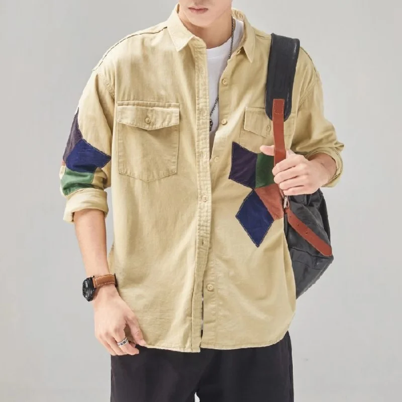 

Trendy Loose Patchwork Casual Chore Shirt For Men