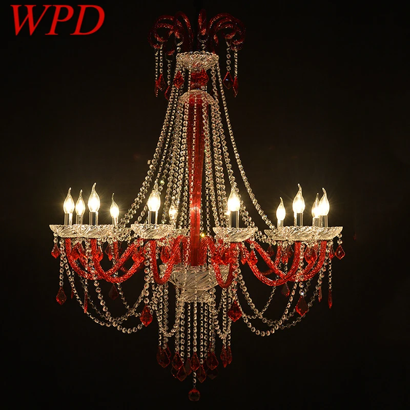 

WPD European Style Crystal Pendent Lamp Red Candle Lamp Living Room Restaurant Villa Staircase Duplex Building Chandelier