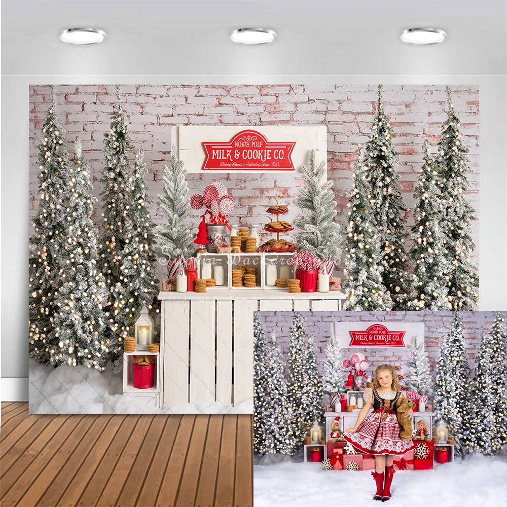 Milk Cookie Co Christmas Candy Photo Background Retro White Brick Wall Photography Backdrop Kids Portrait Photo Studio Props