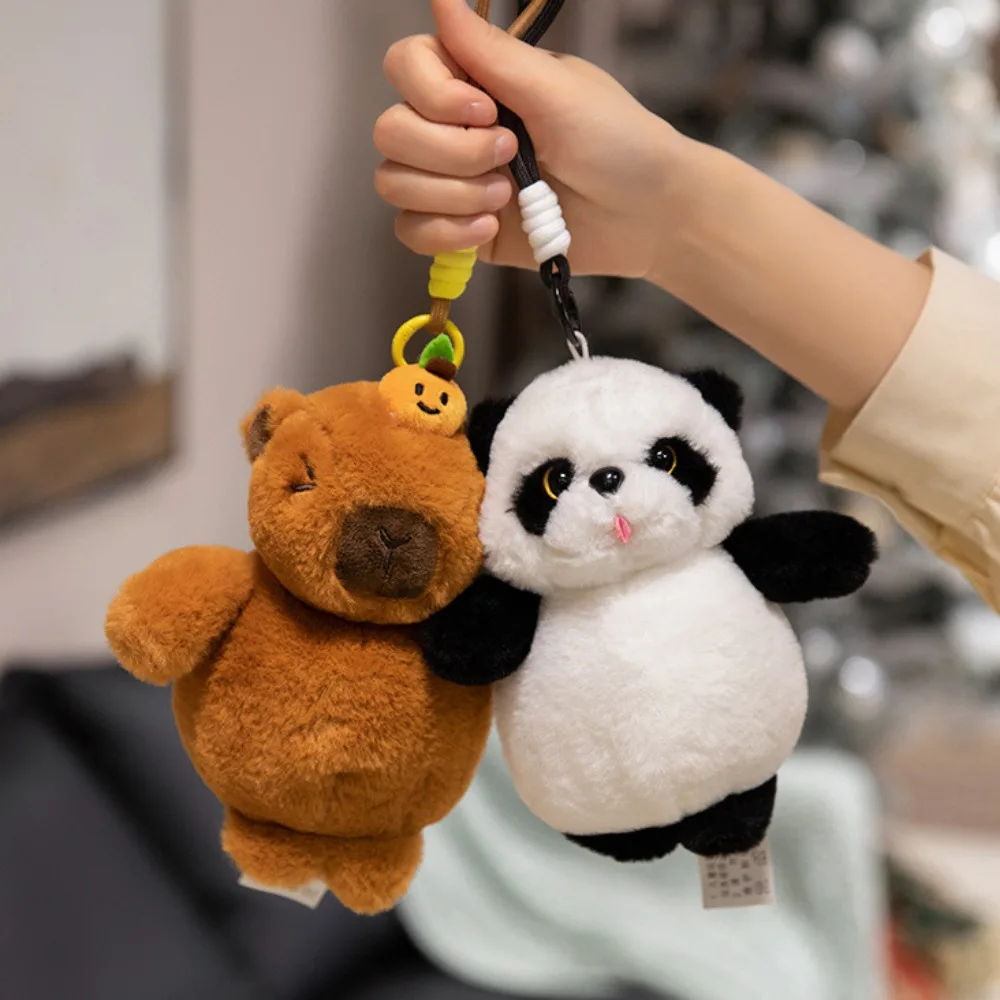 Cute Rabbit Capybara Plush Keychain Bear Raccoon Animal Doll Keychain Comfort Soft Plush Toys Small Pendant Kids Gifts