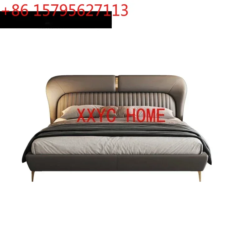 

Кожаная кровать в стиле лёгкой роскоши, современная минималистичная, двуспальная, с обивкой, для главной спальни