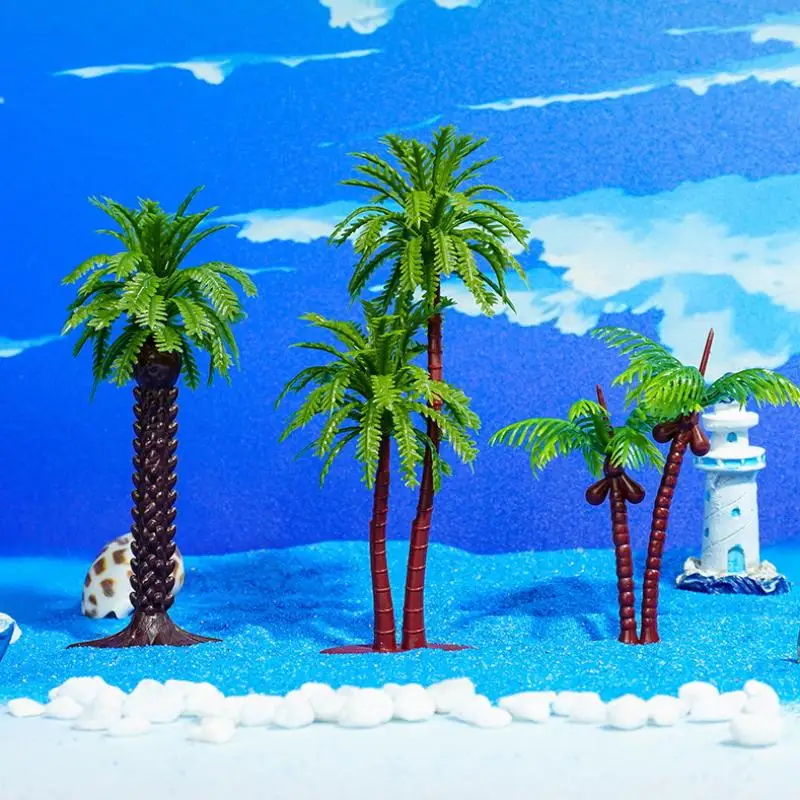 5PCS DIY Park Rainforest Train Railroad Decor Dollhouse Simulation Coconut Palm Tree Model Building Landscape Miniature Tree