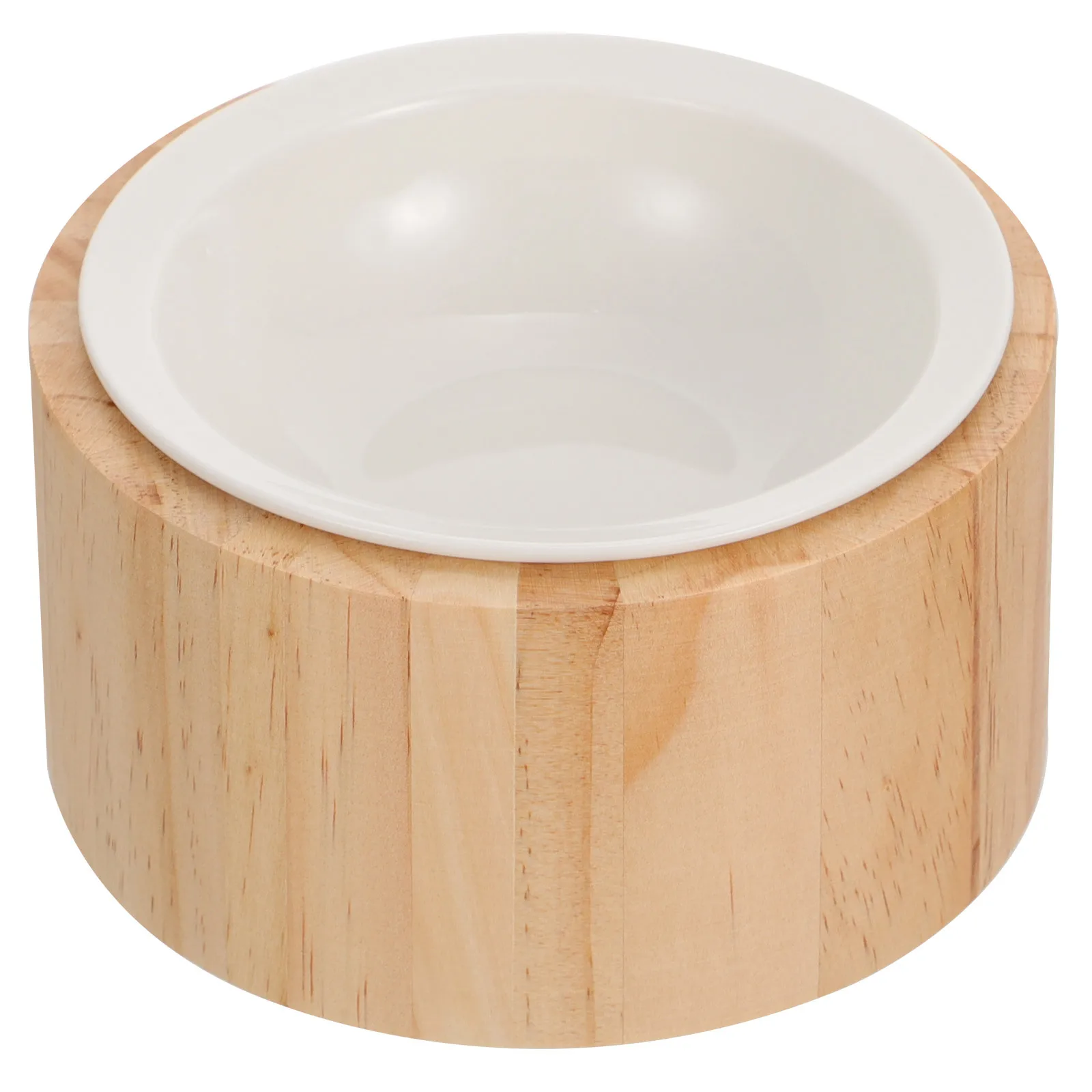 

Elevated Ceramic Cat Bowl Pet Feeder Wood Stand Small Dog Cat Food Water Dish Raised Design Comfortable Posture