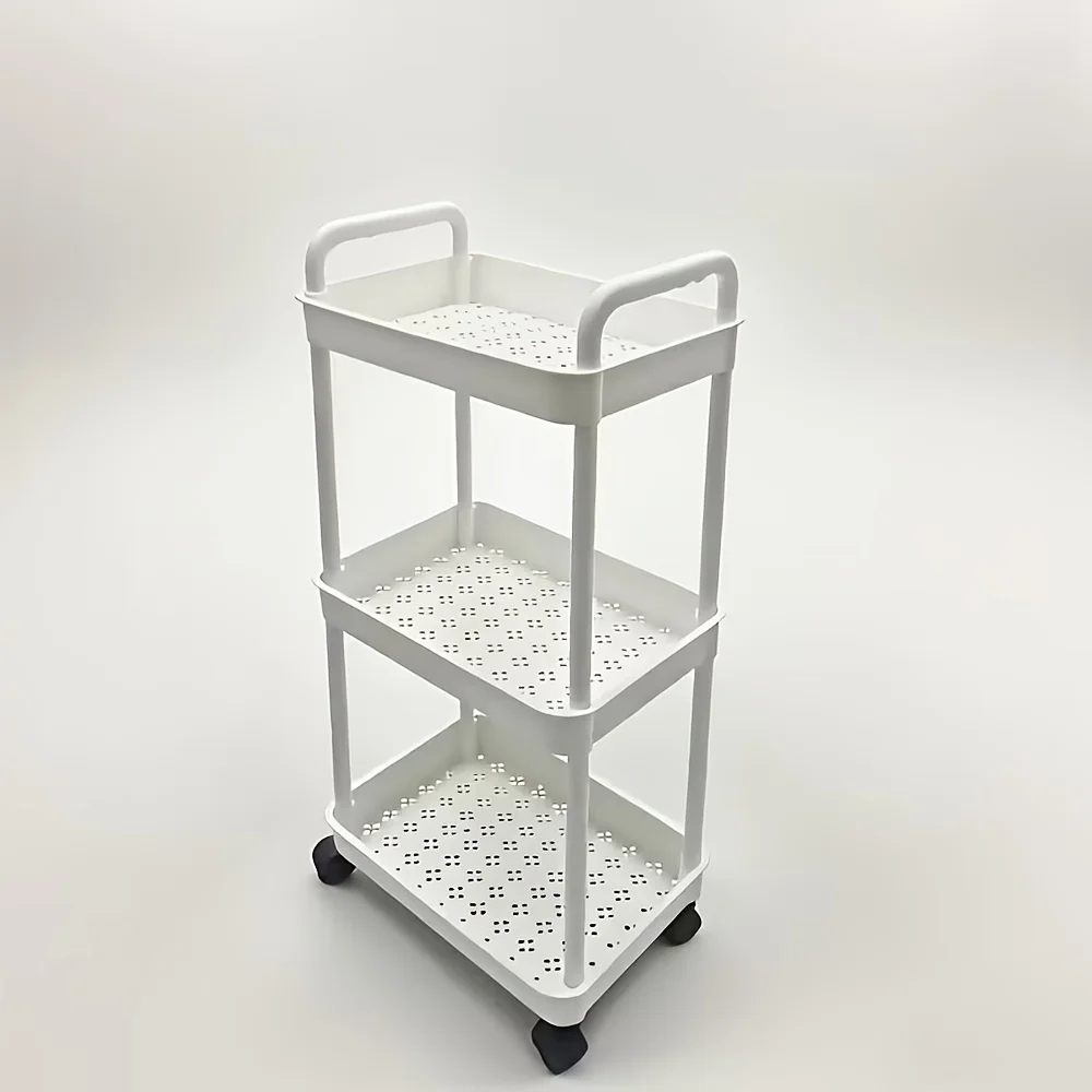 3-Tier Rolling Storage Cart, Plastic Organizer Trolley for Office Kitchen Bathroom, Space-Saving Utility Cart with Wheels