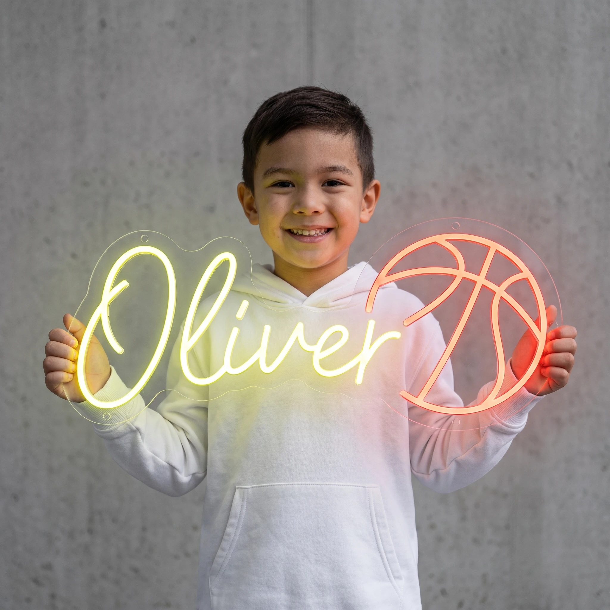 Basketball-themed customizable neon sign with LED lighting. Perfect for birthday parties, gifts, and home decor for children’s