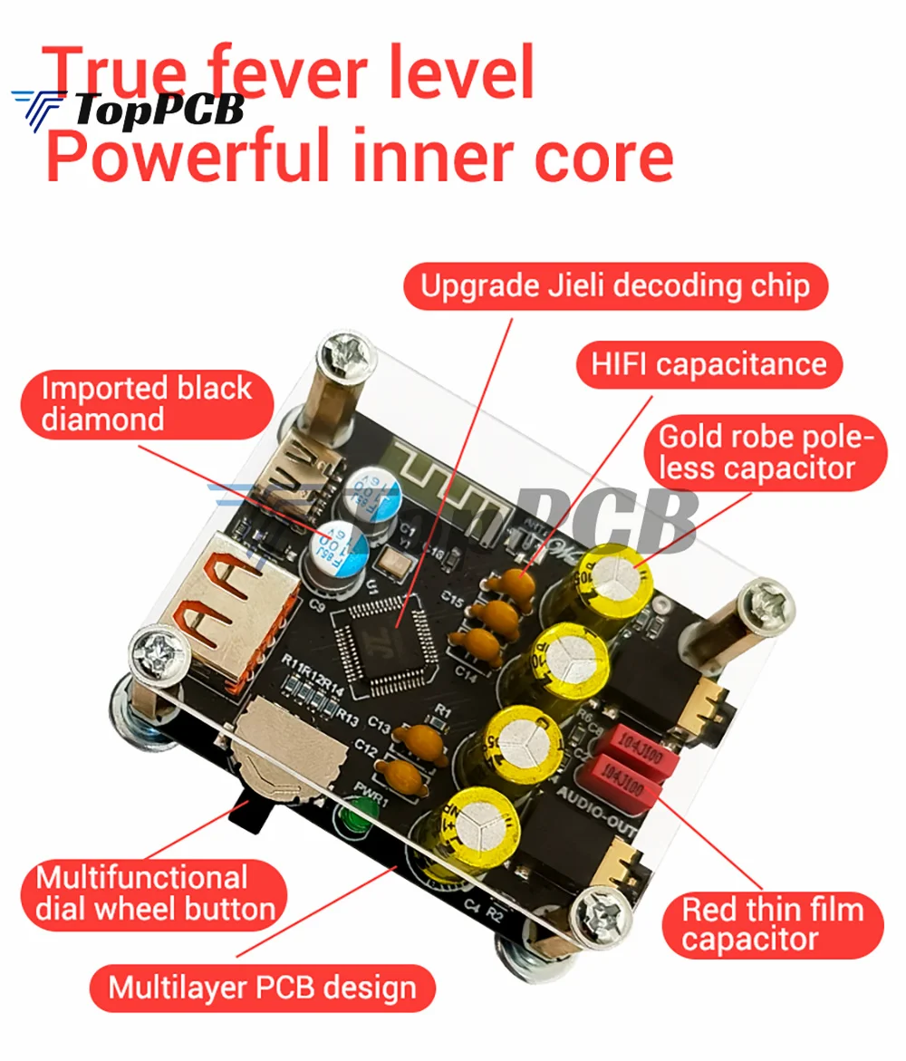 App Control USB Decoding Board Lossless HiFi Bluetooth 5.1 Audio Receiver 5V 1-3A Type-C AUX MP3 Decoder for Subwoofer Speaker