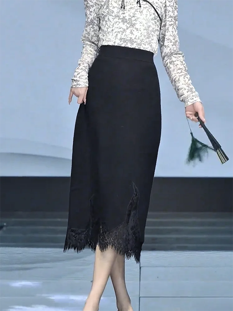 

Юбка-миди Ele Bla с завышенной талией и запахом для женщин, осень 2024, винтажная, стройнящая, для офиса, корейский стиль