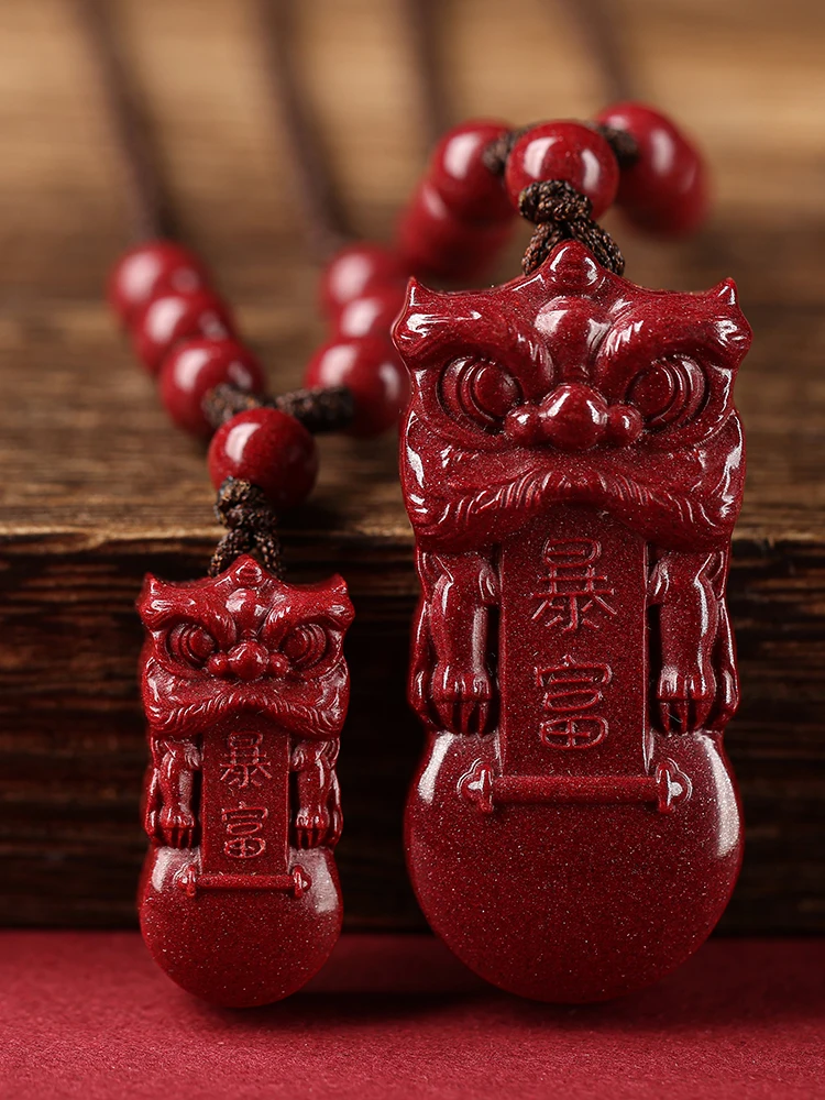 Chinese Style Natural Raw Ore Vermillion Cinnabar Pixiu Pendant Amulet for Man and Women Couples Lucky Necklace Key Chain