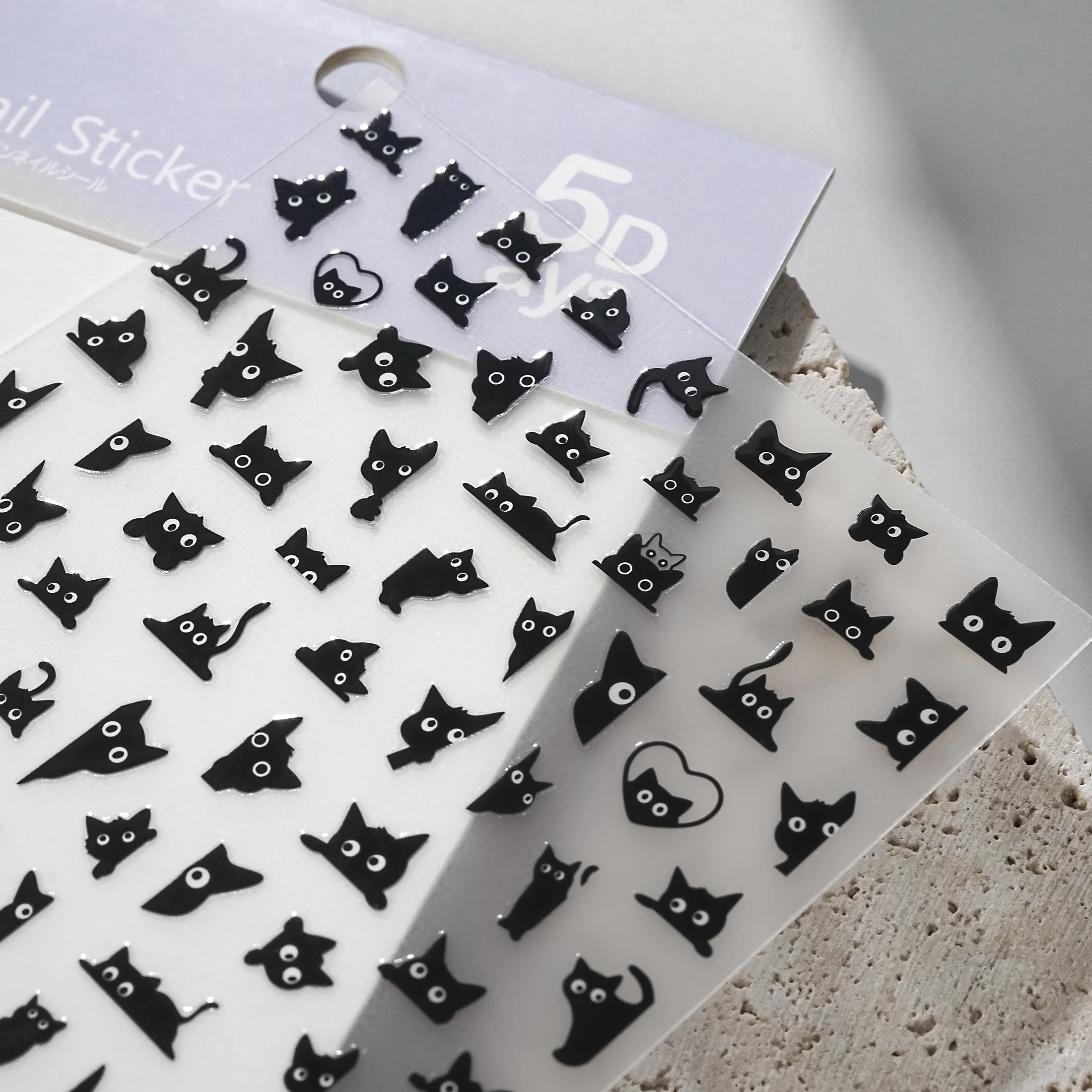 3D Self-Adhesive Nail Art Decals Sliders Decorations Manicure Accessories Black Cat Nail Stickers 3D Cute Cartoon Animal