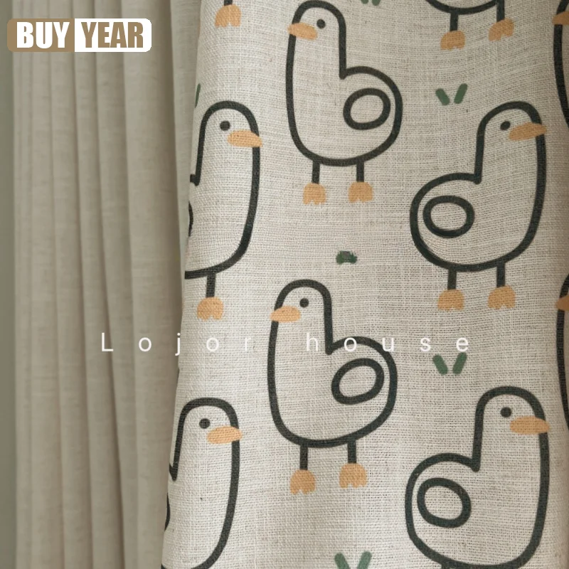 Cute Printed Duck Curtains Linen Children's Room Curtains Boys and Girls Bedroom Curtains for Living Dining Room Bedroom Custom