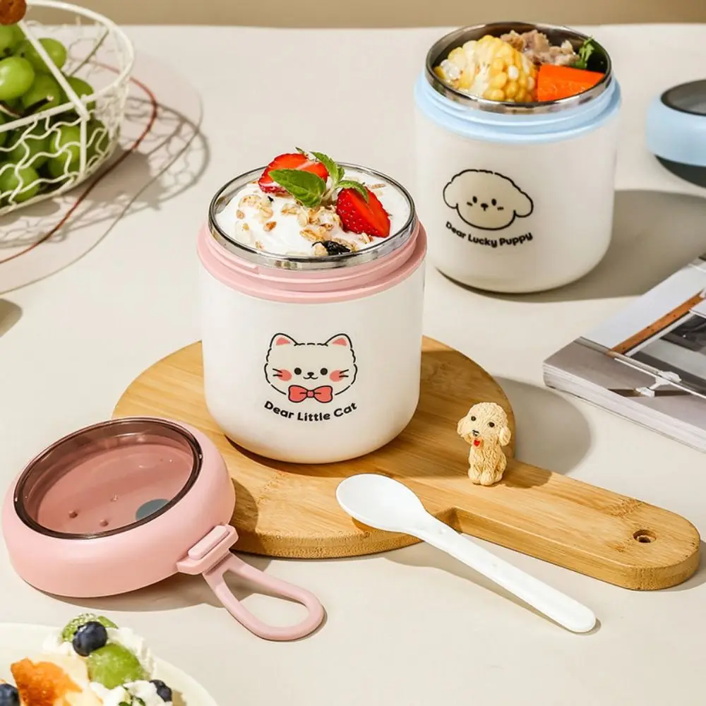 

Stainless Steel Thermal Breakfast Cup 530ml Portable Sealed Lunch Box Leak-Proof with Spoon Vacuum Soup Cup Student Life