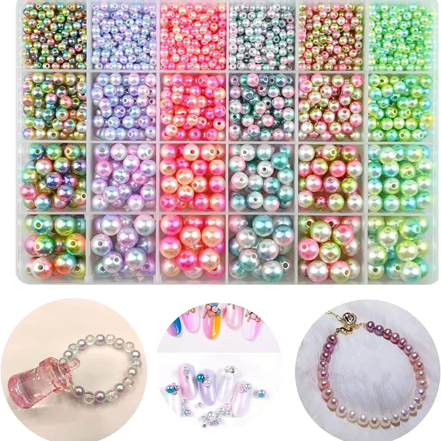 

Cross-border Hot Selling 1890 Pieces of 24 Mermaid Variety Color 4mm-10mm Perforated Two-color Pearl DIY Suit