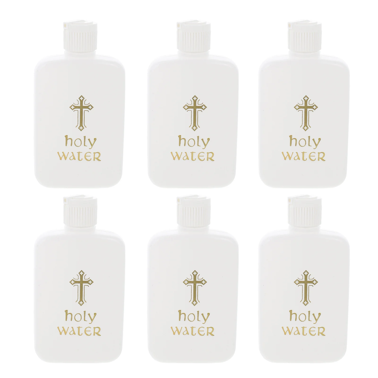 

6Pcs Church Holy Water Bottles Exorcism Baptism White Gold Logo Safety Cap Holy Water Bottle Decorative Accessories
